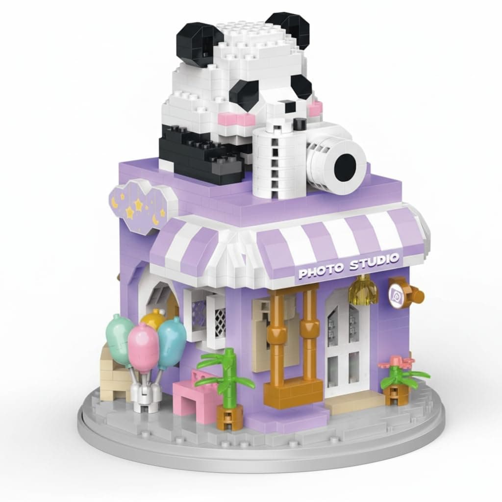 Mini Building Blocks Set, Micro Building Sets for Cute Panda Animal Street View Photo Studio, Simulation Architecture Construction Toy for for Adults, Boys and Girl, 878 Pieces