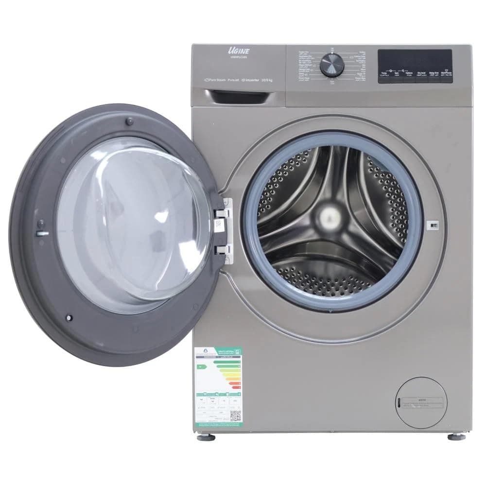Ugine Automatic Washing Machine, Front Load, 10 KG, 100% Thermal Drying, Inverter, energy saving 23%, Silver - UWHFLC10S