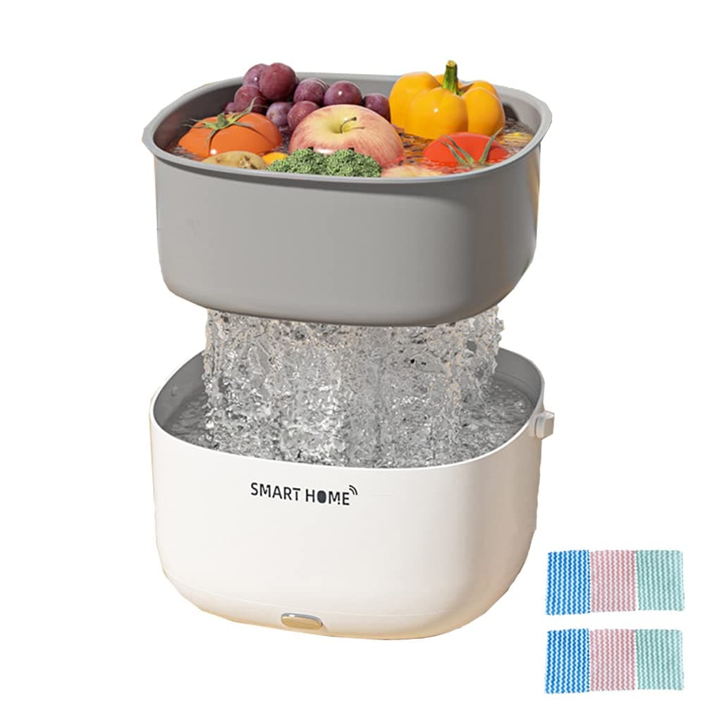 اف يو واي تي اي ار واي سلة غسيل الفواكه والخضروات بالموجات فوق الصوتية، سلة غسيل الارز وتنظيف الطعام وازالة الاوساخ، ادوات المطبخ (مع قطعة قماشة)