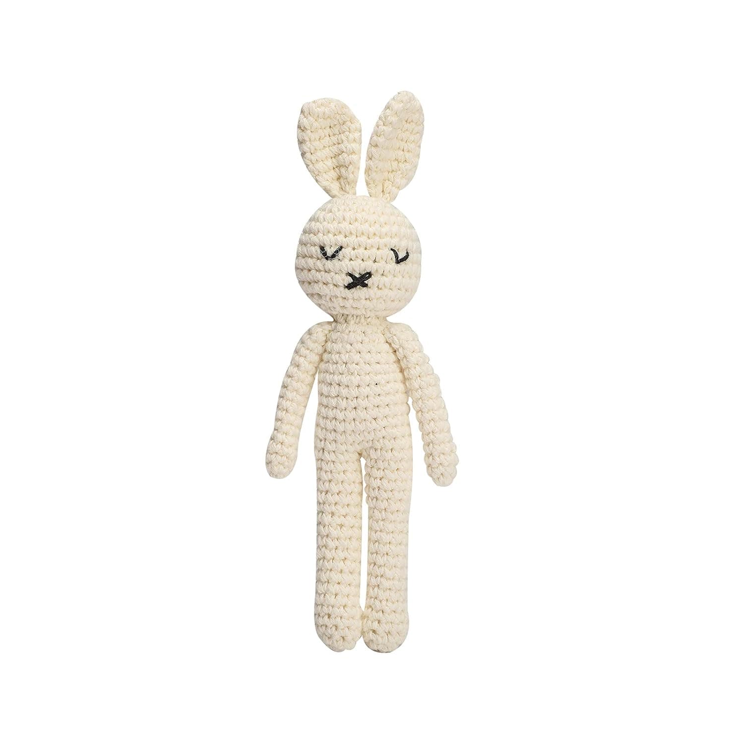 Baby Rattle Crochet White Bunny Baby Toys Handmade Newborn Toy Early Development Grips Stuffed Animal Rattle (Bunny Doll)