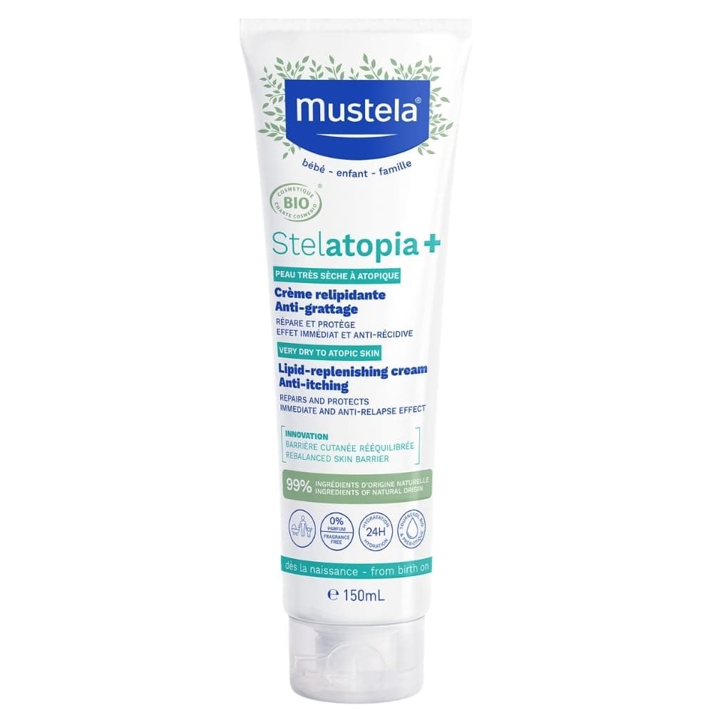 Mustela Stelatopia + Lipid Replenishing Baby Cream For Extremely Dry Skin to eczema-prone skin, anti-itching, certified organic, Vegan 150ml