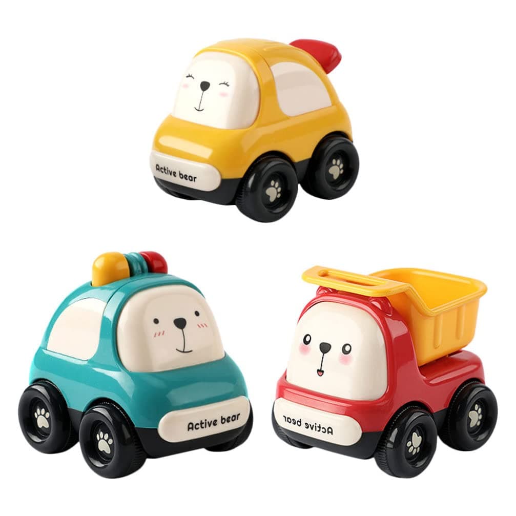 Baby Toy Cars, Cartoon Inertia Car Push and Go Toys Toddler Vehicles Set for Infant Newborn Boys Girls Birthday Gift Party Favors Random Color 3Pcs
