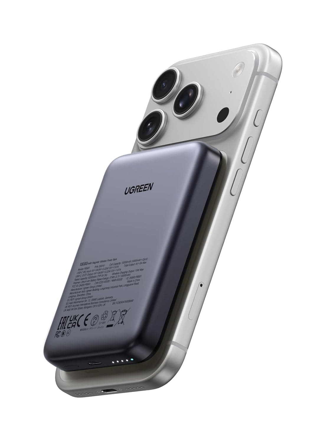 يوجرين باور بانك 10000 mAh ماج سيف بنك الطاقة شاحن محمول لاسلكي شحن سريع أيفون PD 20W سلكي حزمة بطارية لسلسلة 16 15 14 13 12 سامسونج فضاء رمادي