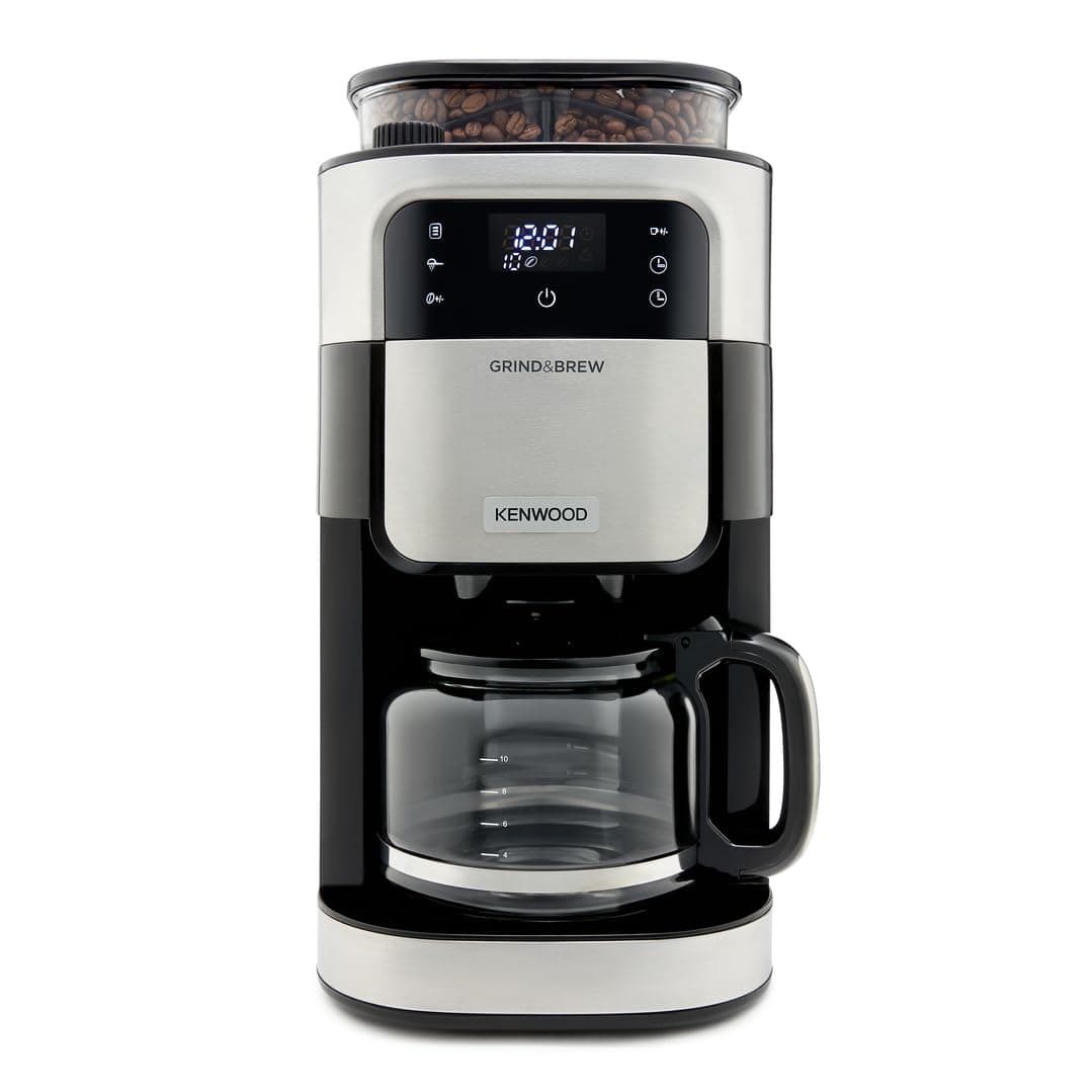 Kenwood Grind & Brew Coffee Maker with Built-in 220g Burr Grinder, 12-Cup Capacity, 1.5L Water Tank, 900W Power, Digital Touch Display – MM40.000BM, Black/Metal