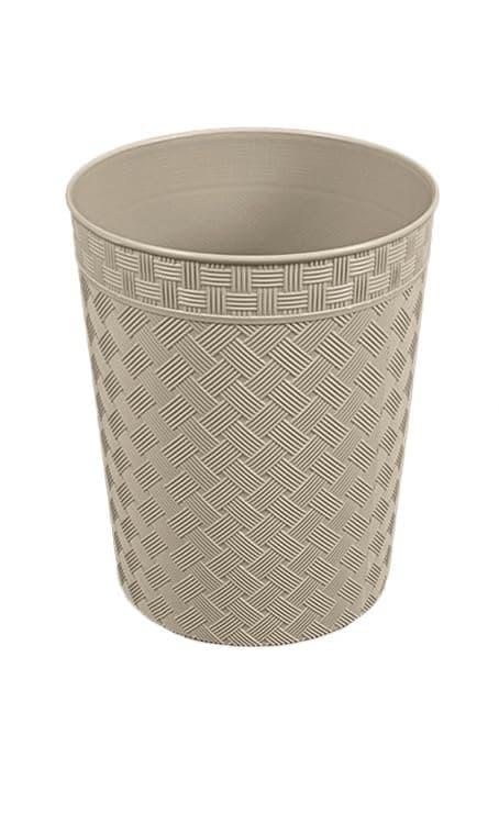 Modern Decorative Waste Basket, Plastic, Woven Pattern Design, Round Trash Can for Bathroom, Office, Bedroom (Beige)