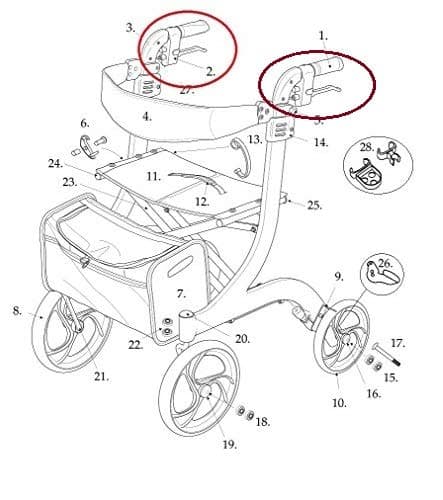 Left and Right Hand Brake for Drive RTL10266RD and RTL10266RD-T Models ONLY- Red - PAIR