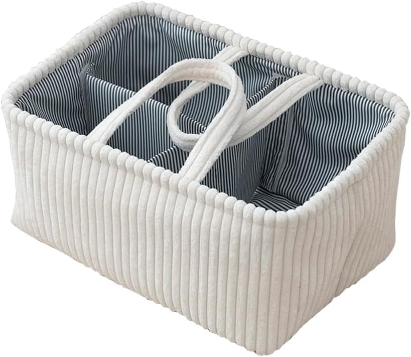 Tazweeq Diaper Caddy Organizer, Girl Nursery Storage Basket with 3 Large Pockets, Baby Organizer and Storage, Easy-to-Clean Fabric (Cloud White)