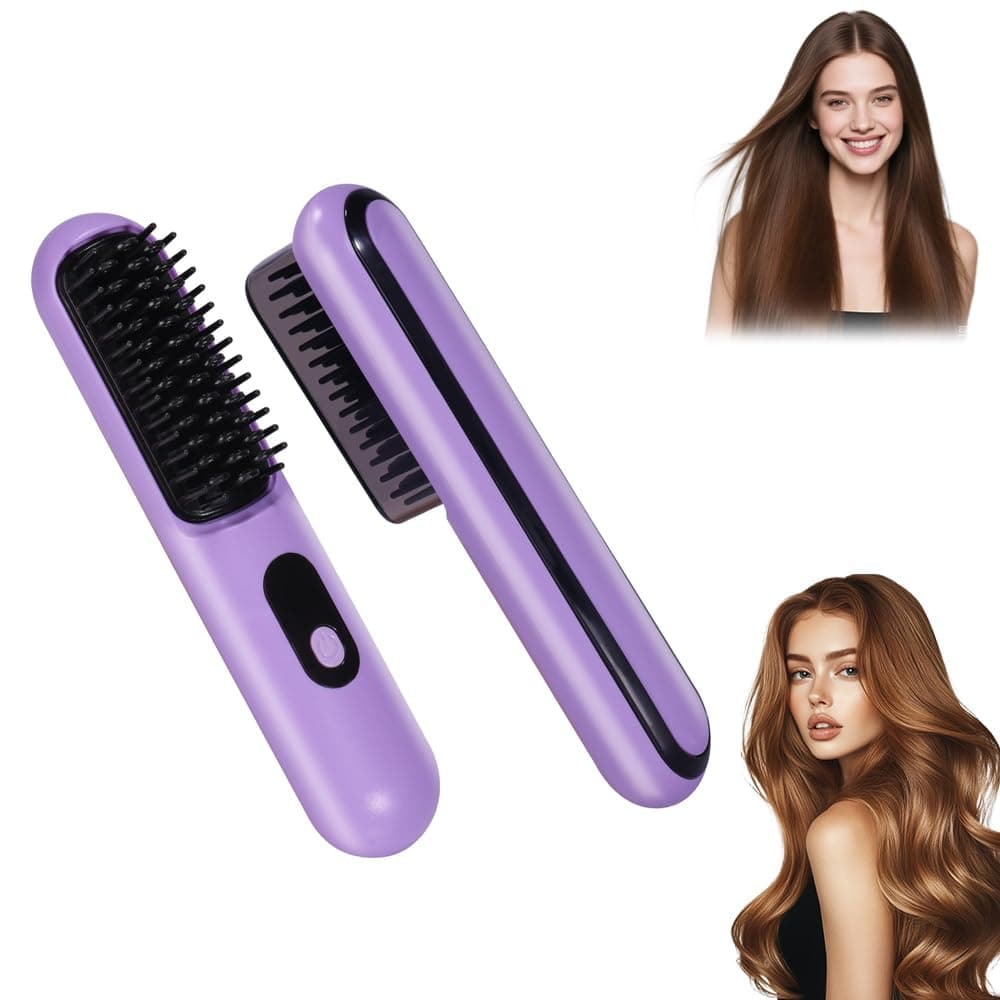 KASTWAVE Cordless Hair Straightener Brush, Mini Portable Straightening Brush for Travel, USB Rechargeable Negative Ion Hot Comb Straightener for Lightweight Carry, Handbag Storage, Touch Up