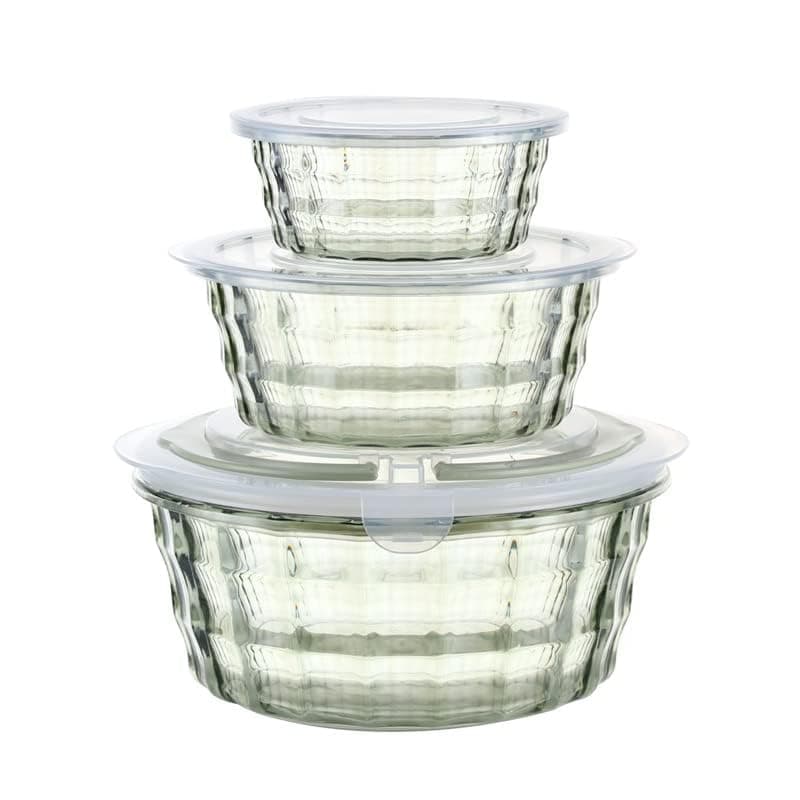 Salad Bowls, Set of 3 Food Storage Bowls with Lids & Handles, Kitchen Meal Prep Space Saving Nesting Bowls, BPA Free Food Storage Containers, Plastic Salad Serving Bowl Set (Green)