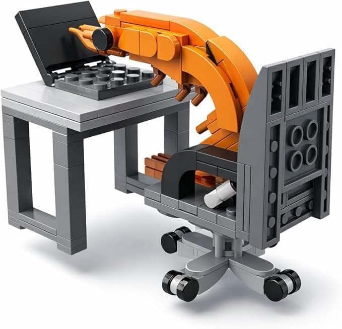 Working Shrimp Man Building Set, Shrimp Bricks with Computer Desk, Chair, 155 Pieces Steampunk Animal DIY Assembly Blocks for Desk