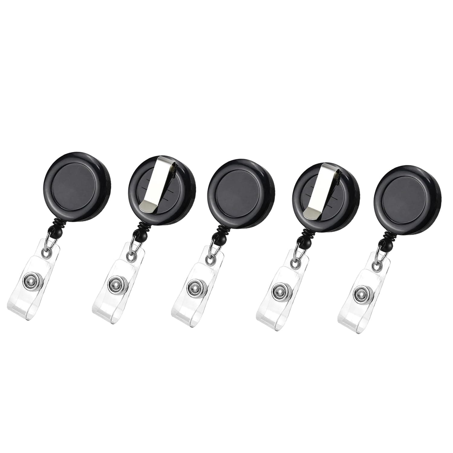 Lonimia 5 Pcs Retractable Name Badge Holder Reel with Belt Clip Badge Reel Retractable for Teachers, Students, Office Workers (Black)