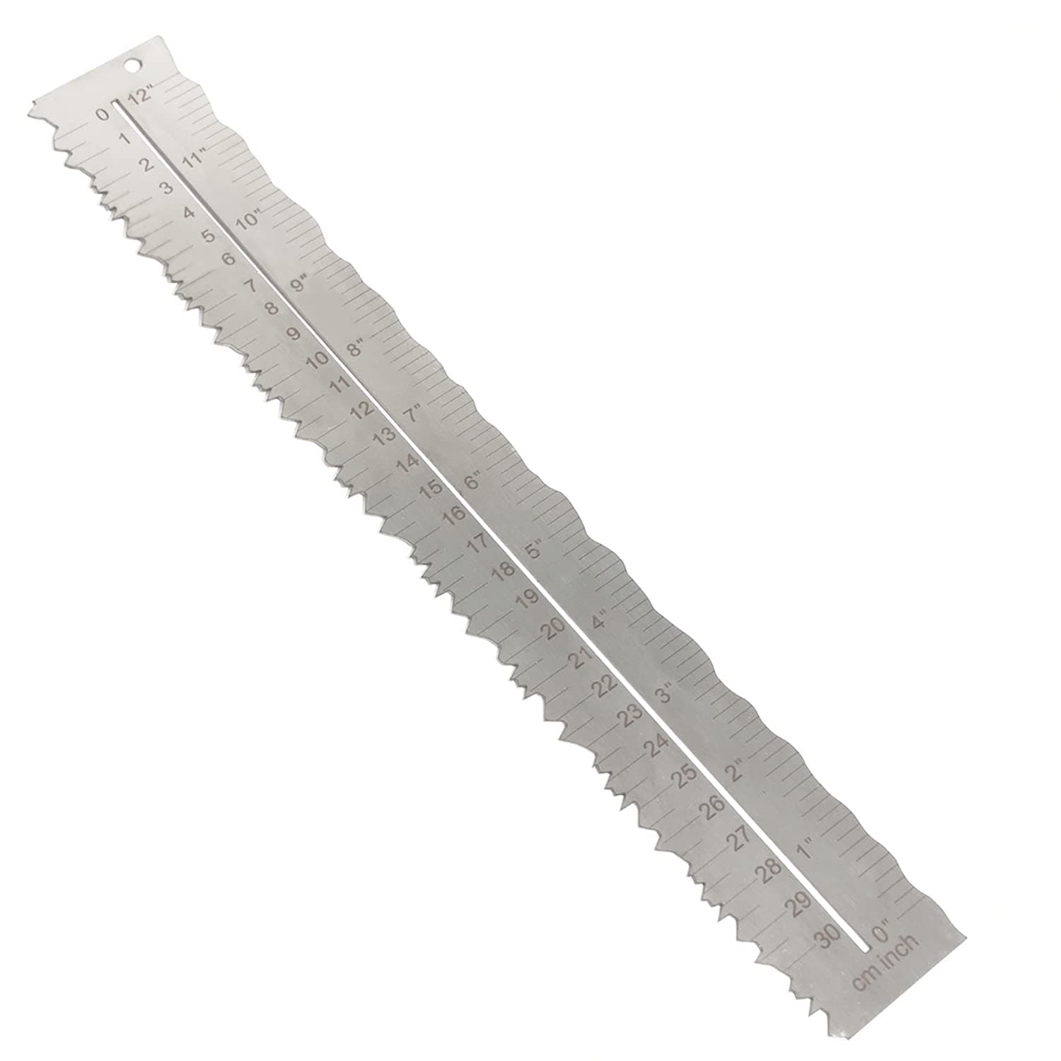 Stainless Steel Metal Paper Tearing Ruler Craft Ruler for Cutting Paper to Wavy Line Jagged and Irregular Edges 12'' Measuring Tool for Engineering School Office Architect and Drawing-B | Stainless steel, 1pc, both cm/inch measurment, 2 different irregular tearing shapes of each one, for school, drawing, gift