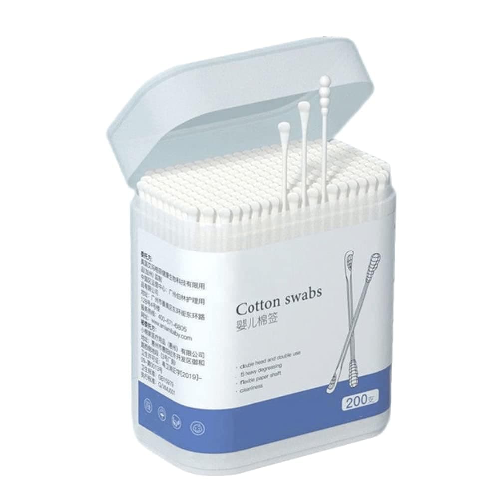 200Pcs Baby Cotton Swabs, Ear Cleaners, Biodegradable Baby Cotton Buds Kids Safety Swabs, Made of Safe Cotton, Double-headed Design, Applicator Cleaning Sticks Wax Cleaner for Baby Ear Nose Clean