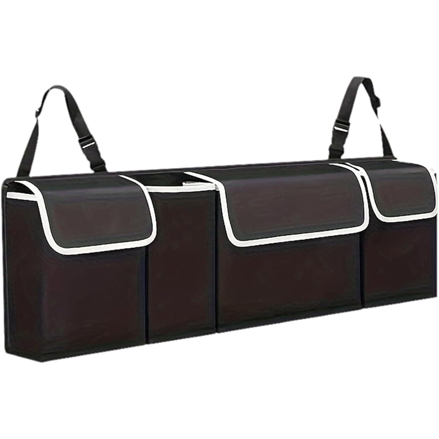 HALAMODO Car Trunk Organizer, Backseat Hanging Organizer, Foldable Car Storage Bag High Capacity Multiple Types with 4 Pockets and 3 Adjustable Shoulder Straps, Foldable Car Trunk Interior Accessories