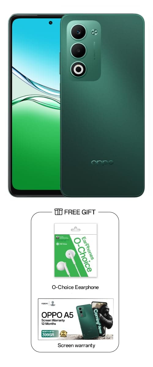 OPPO A5 4G Dual SIM Aurora Green 6GB RAM 128GB - Middle East Version With Gift O-Choice Earphones