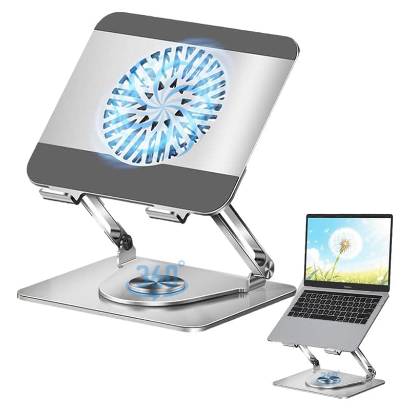 XICEN Laptop Stand with 360° Rotating Base Cooling Fan, Ergonimic Foldable Laptop Riser for Desk for Mac Book Pro/Air Notebook up to 16 Inches