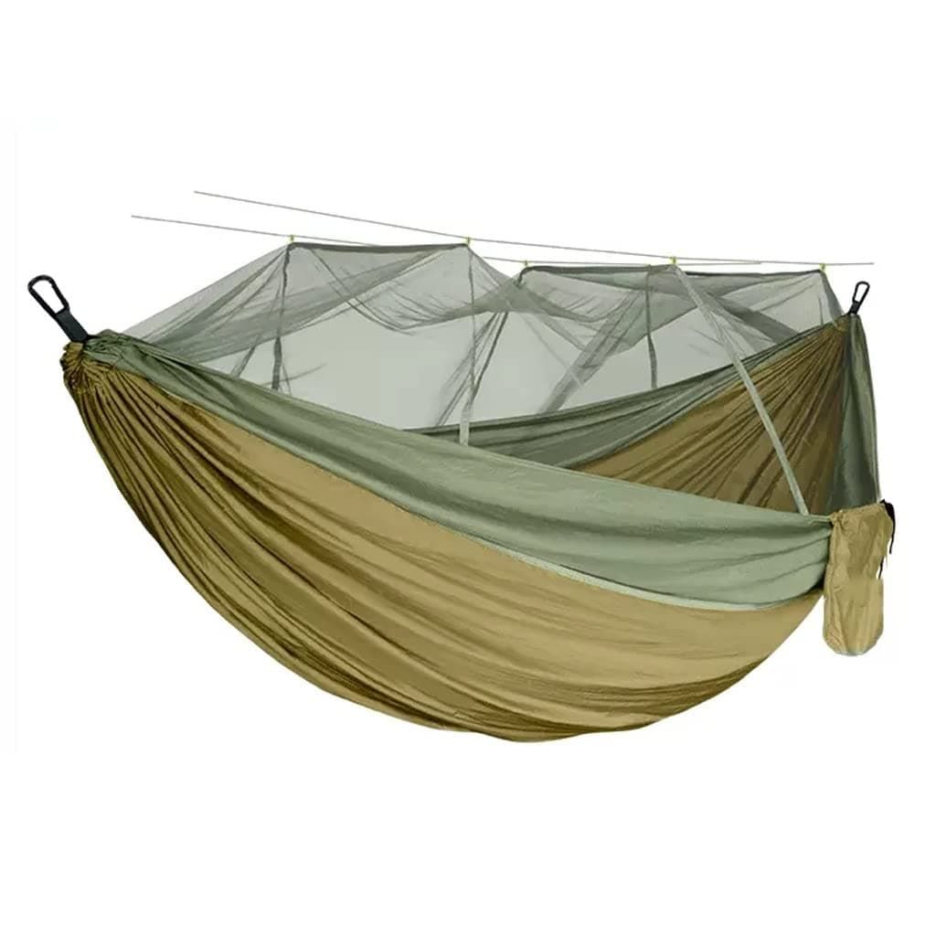 Outdoor Hammock Anti-rollover Travel Camping Portable Hammock Hanging Chair Outdoor Portable Camping Travel Equipment (Color : Brown+military green, Size : 295 * 200cm)