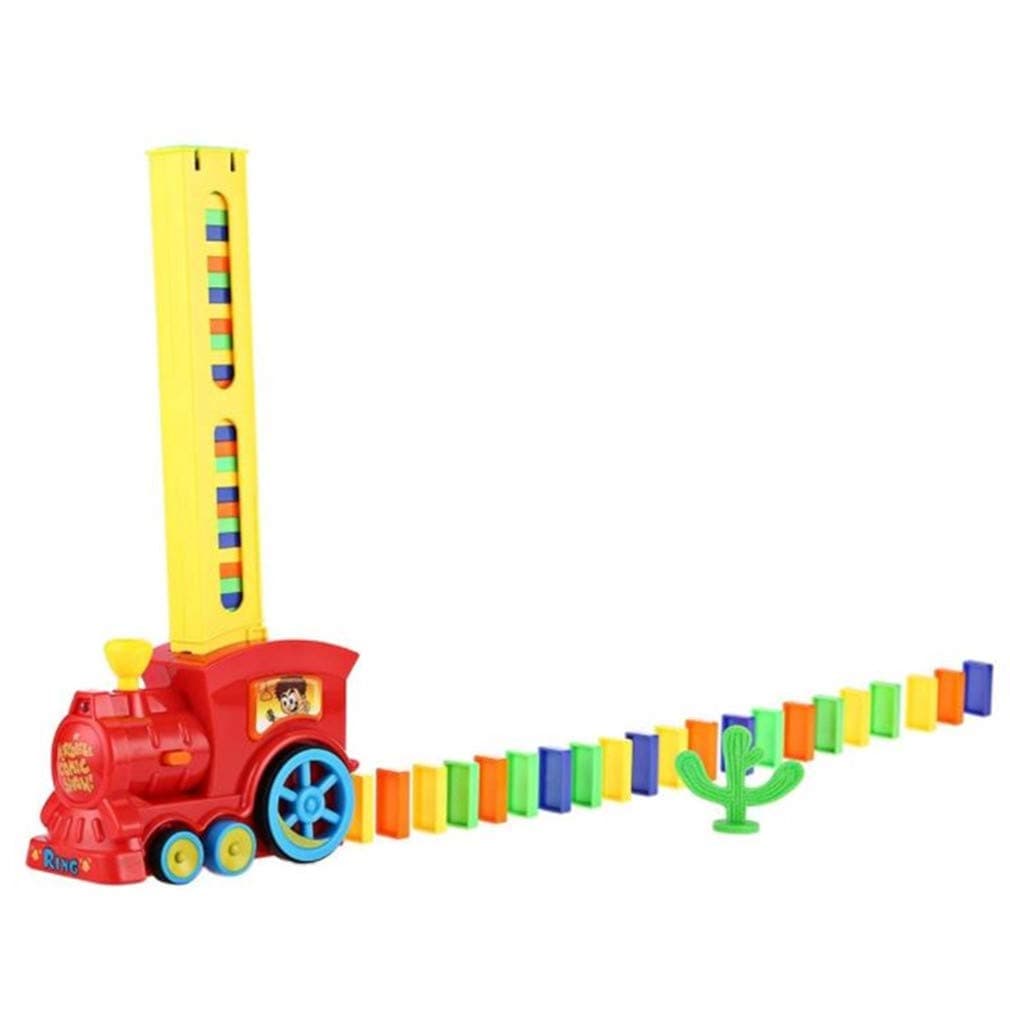 AM ANNA Train Toys Rally Electric Train Model w/Lights Sound, 60pcs Colorful Domino Game Building Blocks Car Truck Dominoes Kid Toys