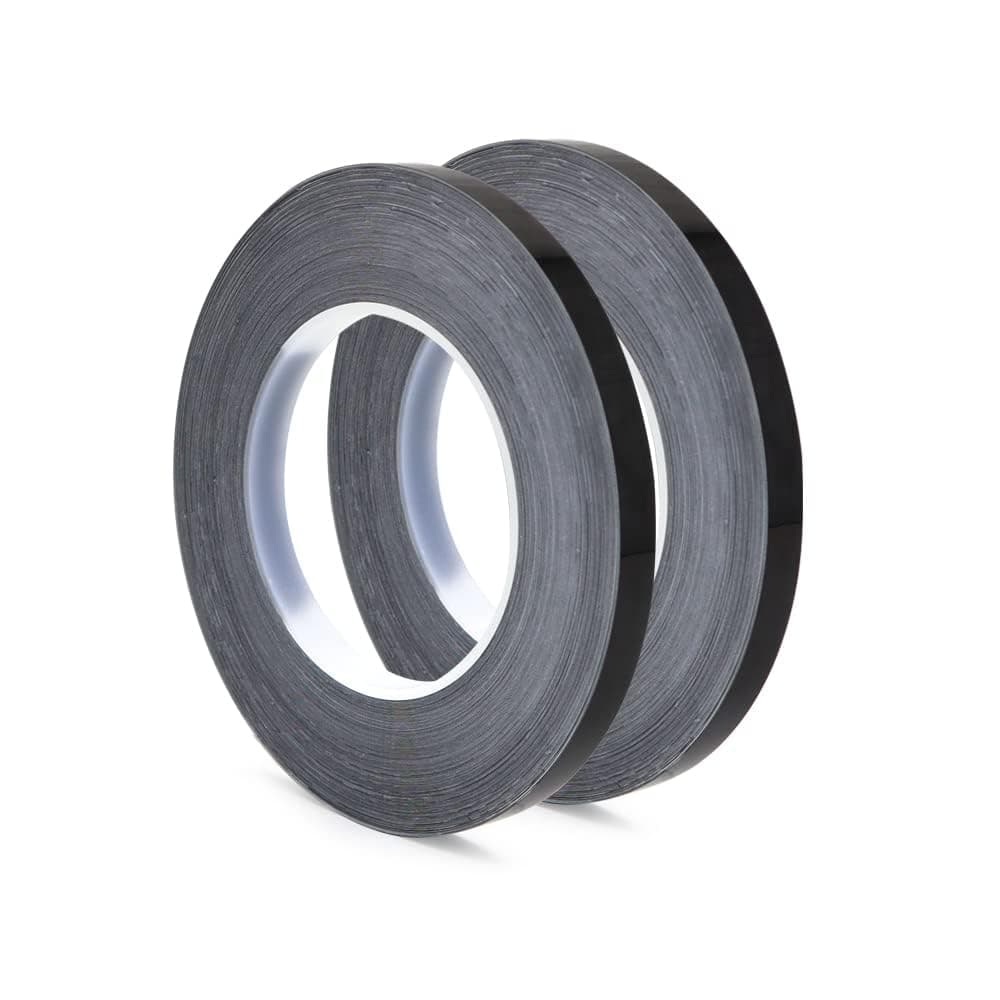 2 Roll 0.4 Inch x 164 Ft Metalized Polyester Mylar Film Tape, Graphic Art Tape Mirror Tapes, Foil Line Adhesive Tape for Wall, Floor, Tile, Gifts Wrapping (Black) (2 Rolls)