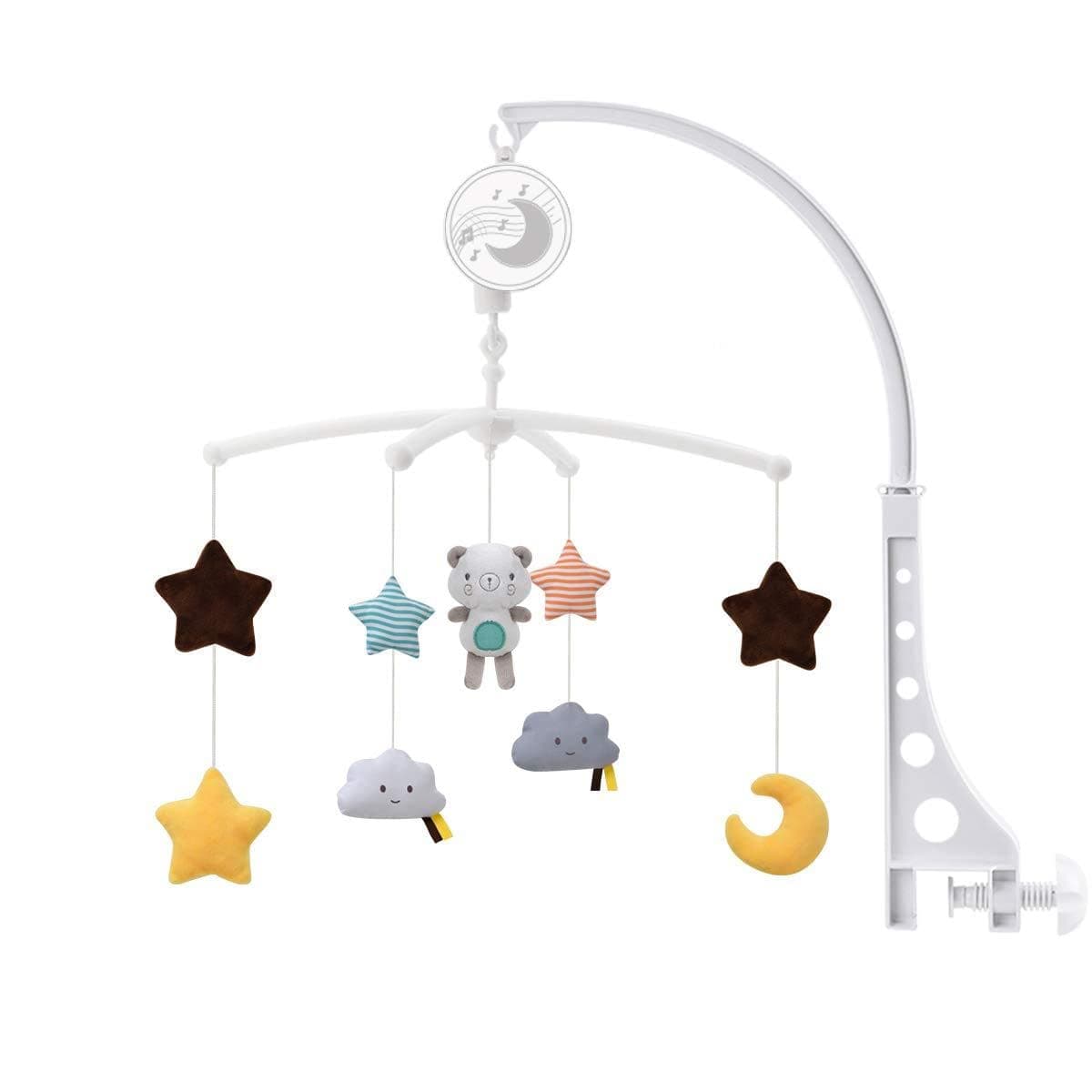 Baby Musical Crib Mobile with Hanging Rotating Plush Little bear Pendant Toys, Winding Drive Music Box, Infant Bed Decoration for Newborn Boys and Girls