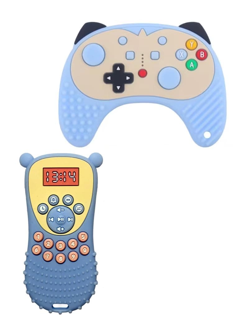 Silicone Teether 2 Pieces With Remote Shape - Blue