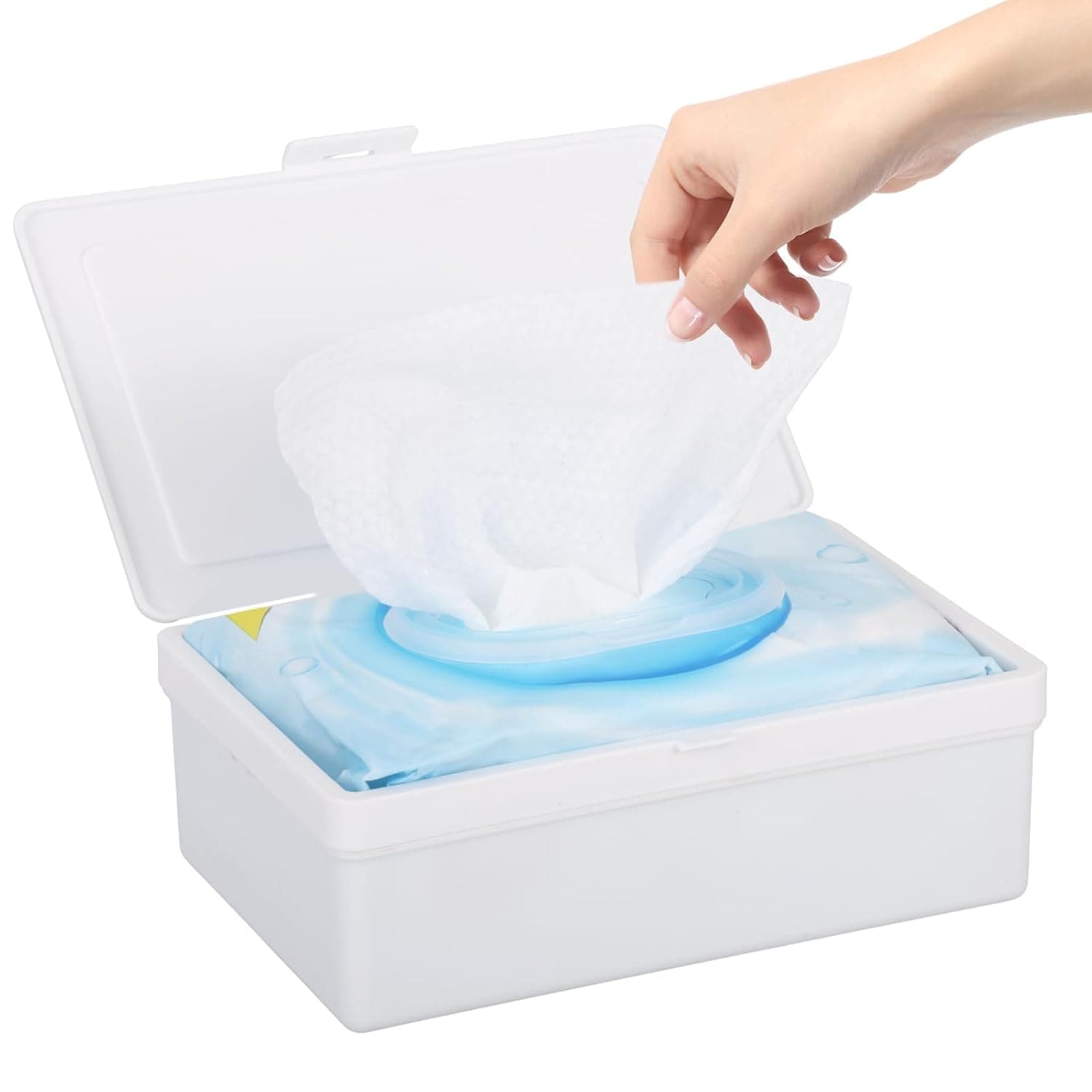 Wipes Dispenser Compatible with Flushable Wipes, Refillable Wet Wipe Holder with Sealing Flip Lid, Non-Slip Base, Keeps Tissues Fresh, Compact PP Box for Bathroom Nursery Car Travel