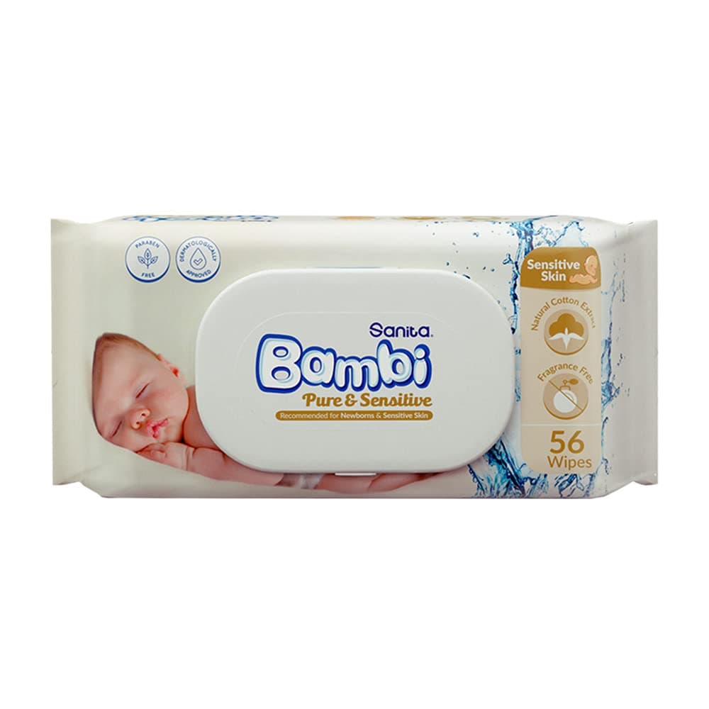 Sanita Bambi Pure & Sensitive, 56 Baby Wet Wipes