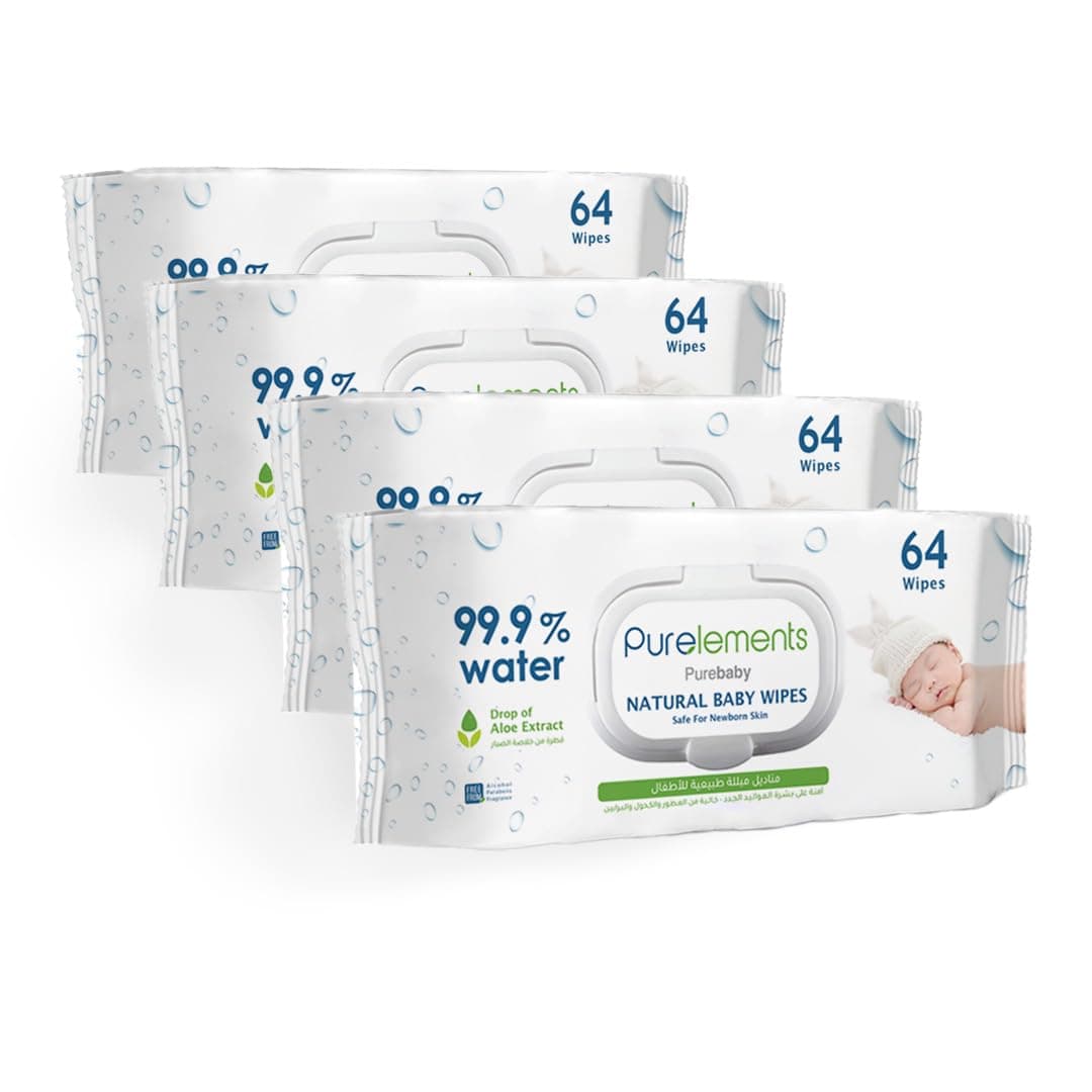 Purelements Baby Wipes For Sensitive/Delicate Skin|Water Wipes with Aloe Natural 99.9% Water|Skin Friendly|Free from Fragrances, Parabens & Alcohol Pack of 4(256 pcs)