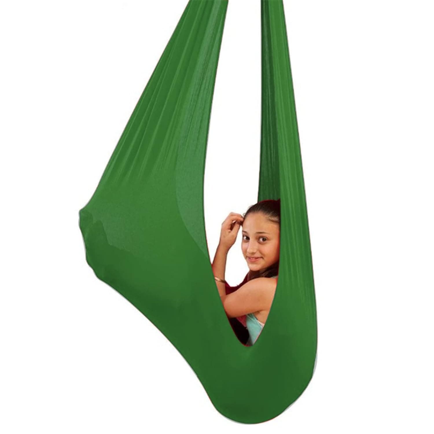 Sensory Swing for adults Indoor kids Therapy Swing Soothing Calming Snuggle Hammock durable soft strong fabric swing Excellent stretchability calming effect (Color : Green, Size : 1.5M x 2.8M)