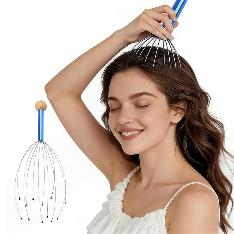 Head Massager Scalp with 16 Metal Fingers, Manual Head Scratcher, Hair Massage Tool for Stress Relief, Scalp Body Relaxing, Practical Gift for Women & Men, Blue