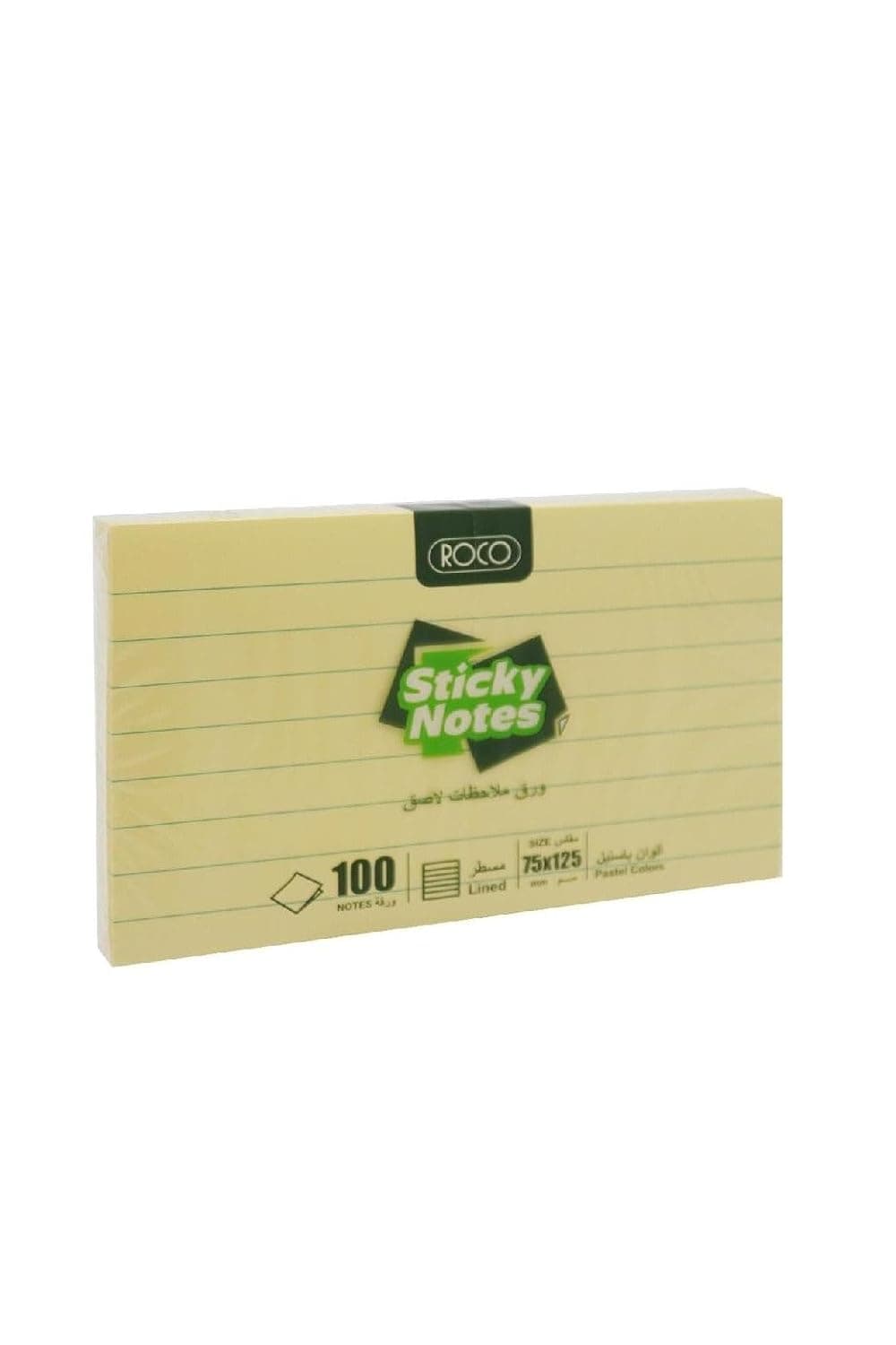 Roco Lined Self Stick Notes 100-Piece, 75 mm x 75 mm, Yellow