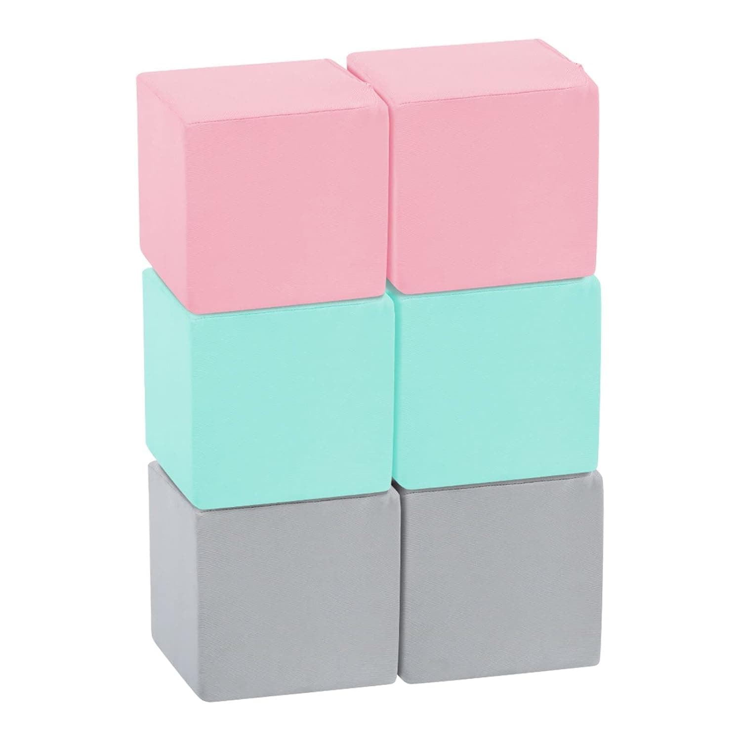 TRENDBOX 6 Pcs Toddler Foam Blocks, 5.5inch Soft Foam Cubes with Detachable Washable Cover, Soft Play Blocks for Toddlers and Kids (Light Gray & Pink, Blue)