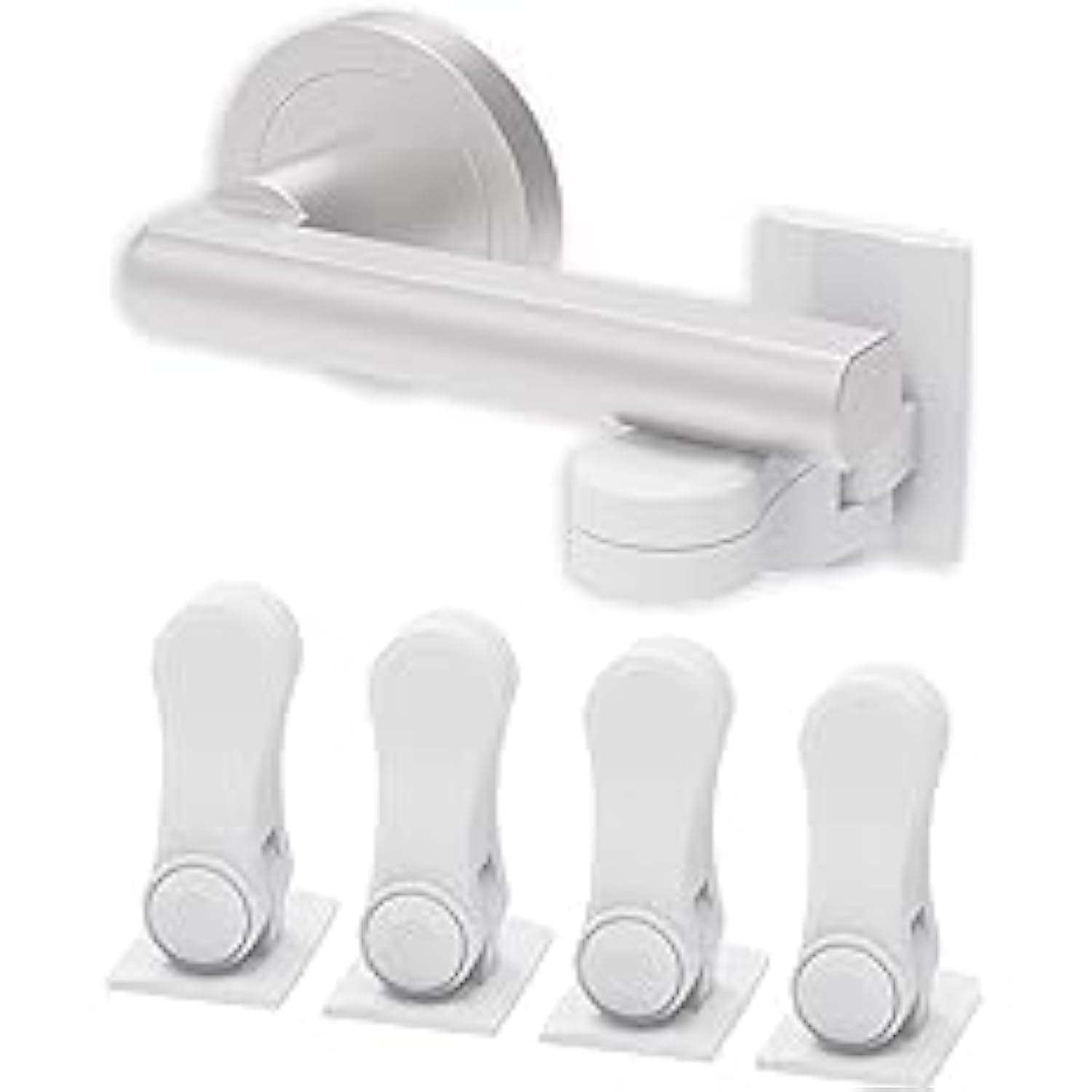 Door Lever Child Lock, Baby Proofing Door Locks Deter Kids Pets from Opening Handle Doors & Getting Locked in Rooms, Tool-Free Install Easiest Use (4 Pack)