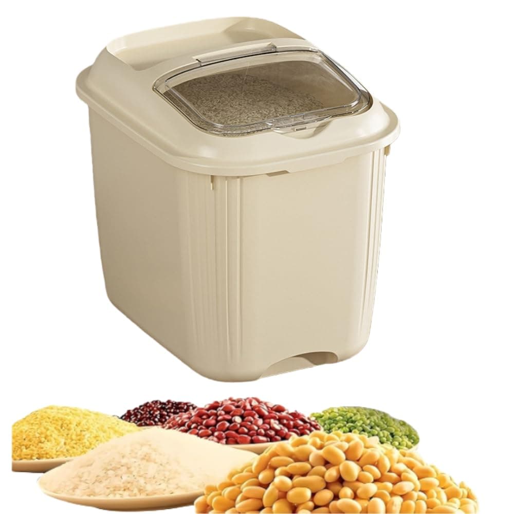 Airtight Rice Storage Container,Large Food Storage Bin for Kitchen with Sealing Lid,Pet Food Dispenser,Versatile Pantry Organizer for Rice Grains Flour Cereal (White-10kg)
