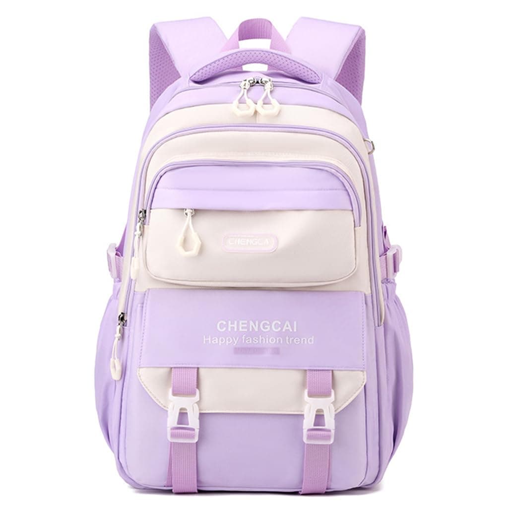 HANNEA® School Backpack for Girls, Fashion Zippered Backpack, Breathable Back Support, Multi-compartment Dual Handle Travel Backpack with Trolley Handle Strap, Purple