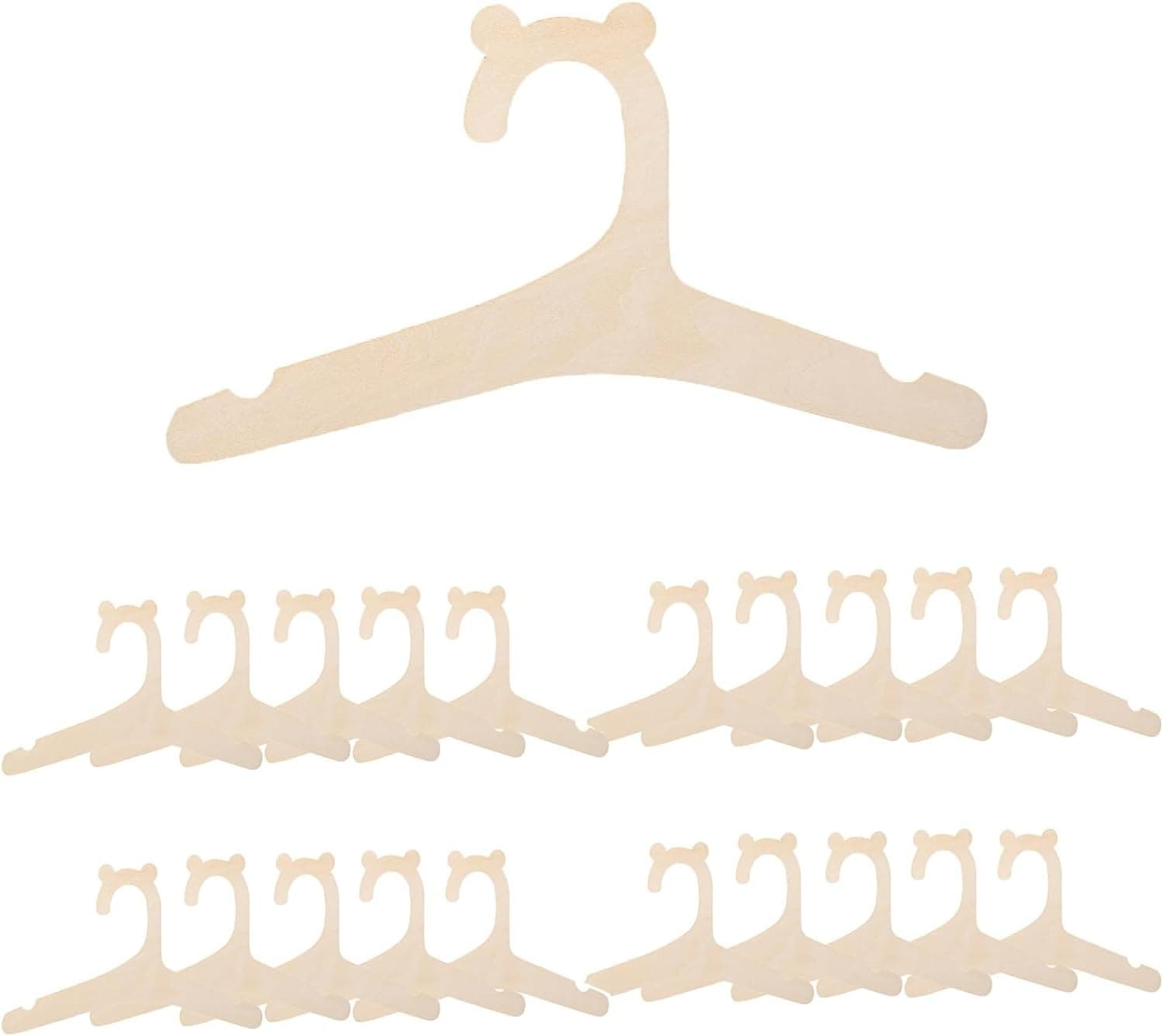 Wooden Kids Hangers, 23 cm Bear Design, Set for Baby Nursery Closet, Toddler Clothes (20)