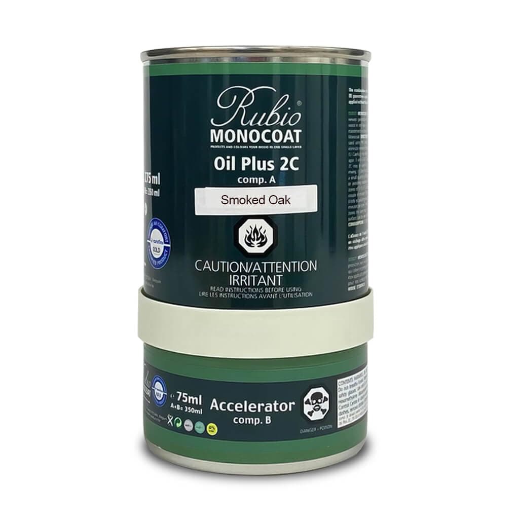 Rubio Monocoat Wood Stain & Finish 175 ft² | Oil Plus 2C | Quick-Dry, Eco-Friendly Linseed Wood Oil for Indoor Use, Includes Accelerator (Part B) | Protector | 350 ml, Smoked Oak