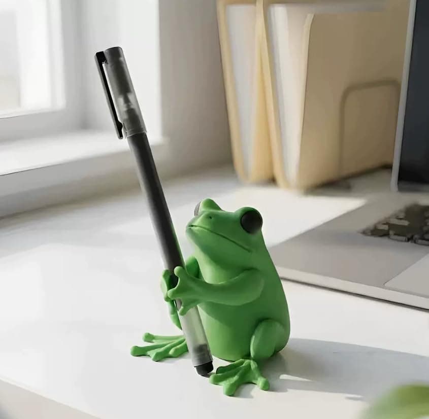 1Pc Green Frog Resin Pen Holder Cute Animal Desktop Stationery Organizer