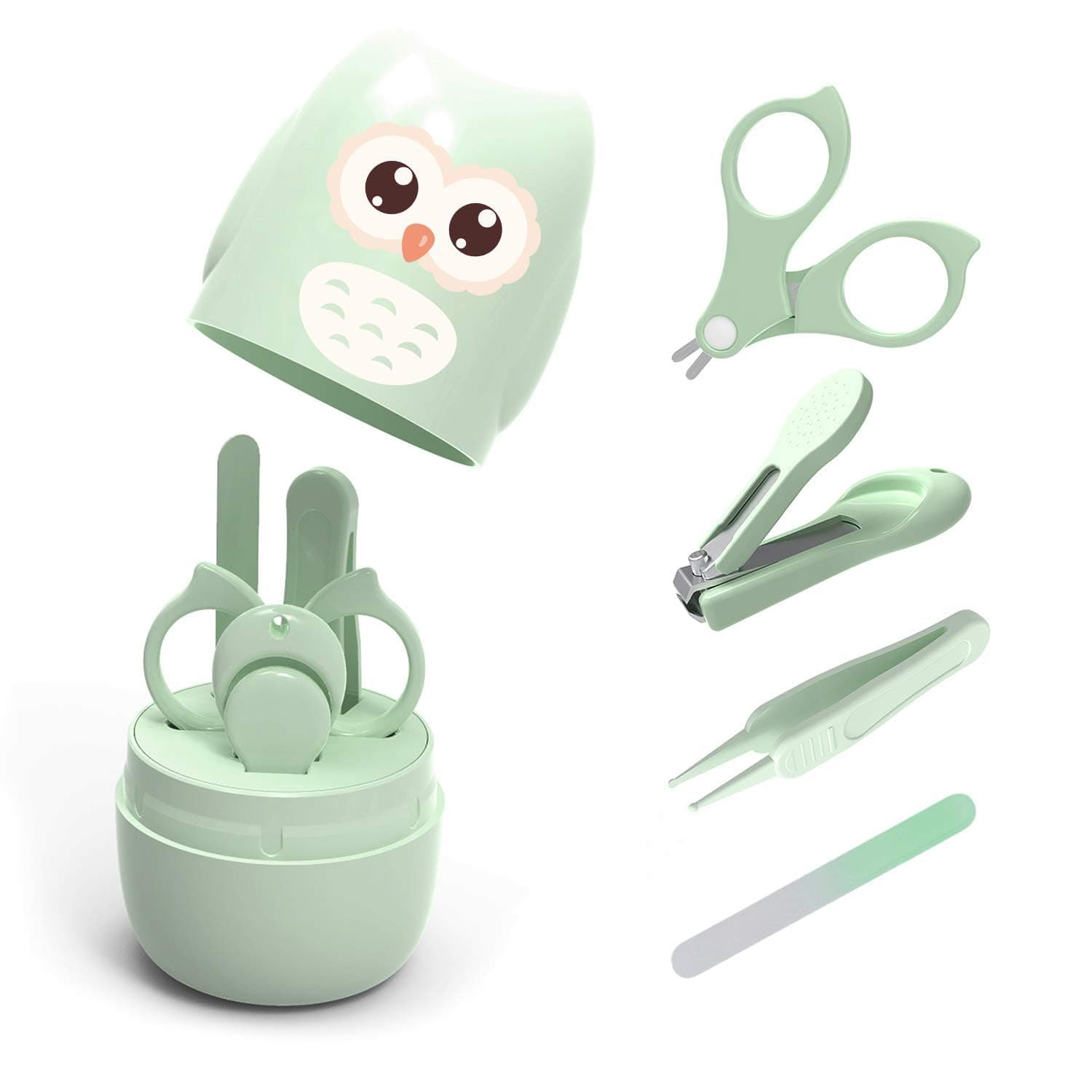 Baby Nail Kit, 4-in-1 Baby Nail Care Set with Cute Case, Baby Nail Clippers, Scissors, Nail File & Tweezers, Baby Manicure Kit and Pedicure kit for Newborn, Infant, Toddler, Kids(Green)