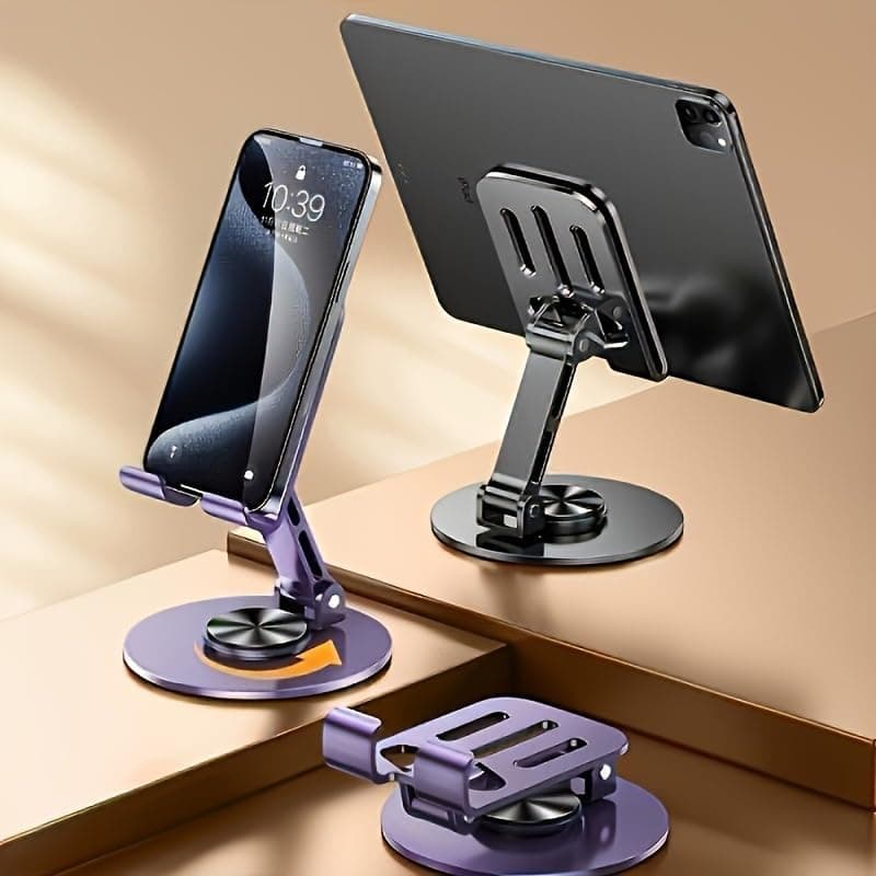 360° Rotating Metal Phone Stand, Foldable Adjustable Desktop Holder, Stable Universal Mount for All Smartphones & Tablets, Ideal Office/Home Desk Accessory(Gray)