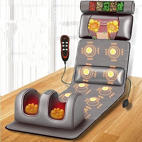 Massage Mat with Heat and 10 Vibrating Nodes - Full Body Relaxation with Adjustable Pillows and Heating Pads for Neck and Back Muscle Relief