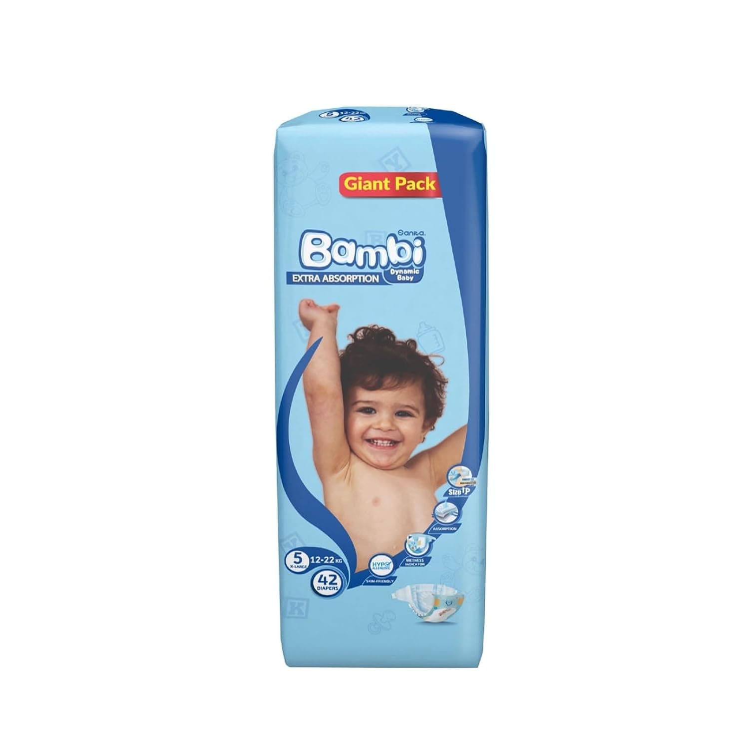 Sanita Bambi Baby Diapers XLarge Giant Pack, 42 Pieces - Pack of 1