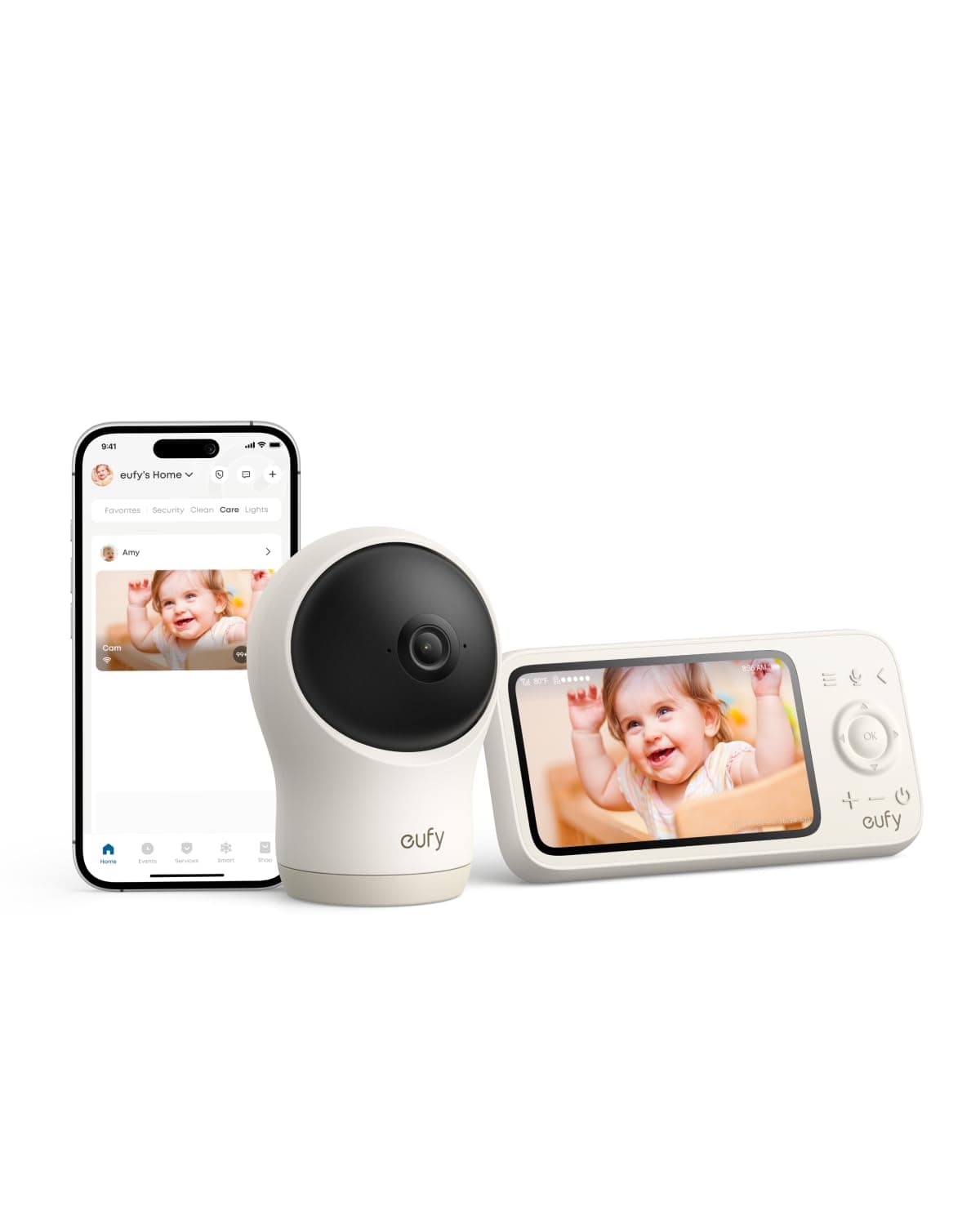 eufy Baby Monitor C10 with 2K HD Camera, 4.5" 480p Display, 4× Zoom, Pan-Tilt, Night Vision, Hybrid Wi-Fi & No Wi-Fi Connection, 12 H Battery, Motion, Cry, Noises, Temperature Alters, 2-Way Talk, VOX