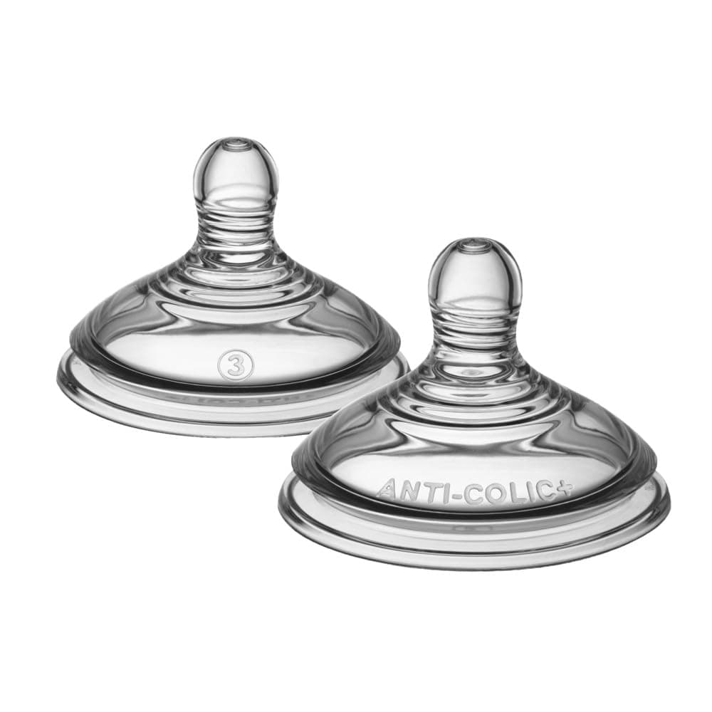 Tommee Tippee Closer to Nature Baby Bottle Teats, Fast Flow, 6m+, Anti-Colic Valve, Soft Silicone, Pack of 2, 421223