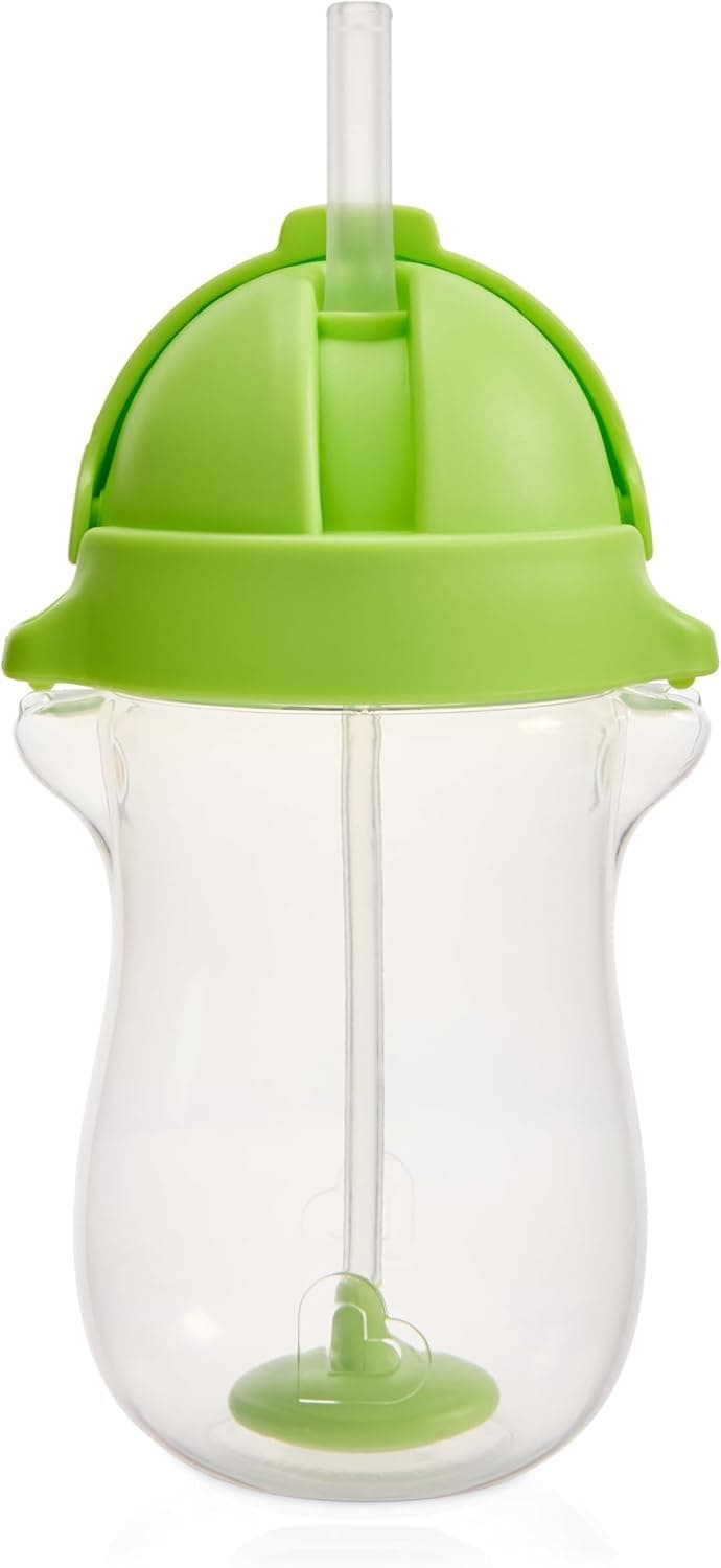Munchkin Any Angle Click Lock Weighted Straw Trainer Cup, spill proof cup with handles, for infant/baby boys and girls, 10oz Capacity, 6 Months and above, Green