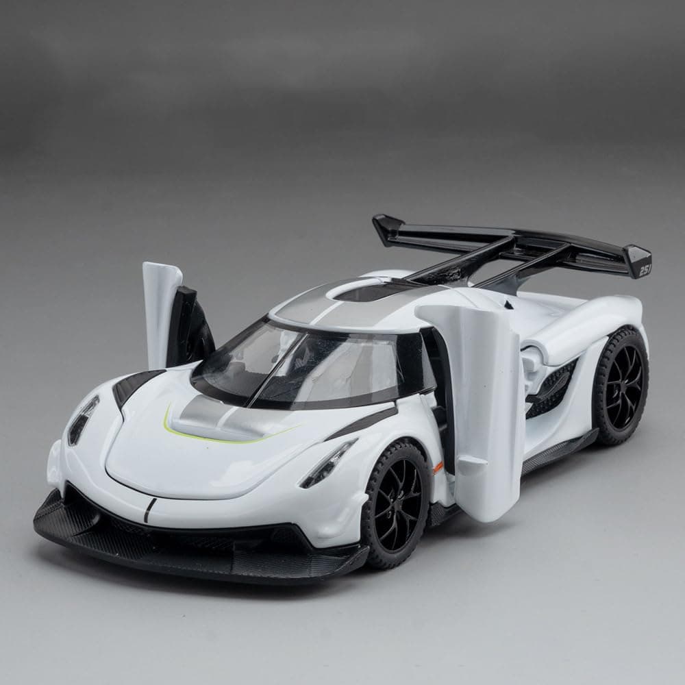 1:32 Jesko Тоуs Model Car With Door Opened Sound And Light Pull Back Vehicle For Boy Gift Collection Hobbies Alloy Metal Diecast (White)