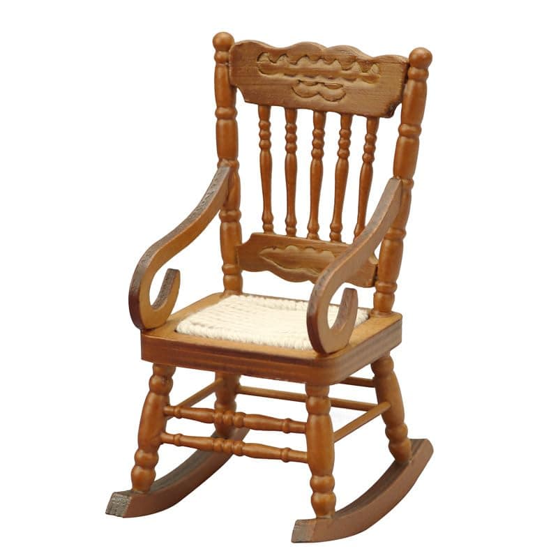 Miniature Rocking Chair, Dollhouse Furniture, Dollhouse Accessories, 1/12 Scale Brown Rocking Chair for Miniature Doll House, Tiny Furniture for Doll Collection, Home Decor for Display (Brown)