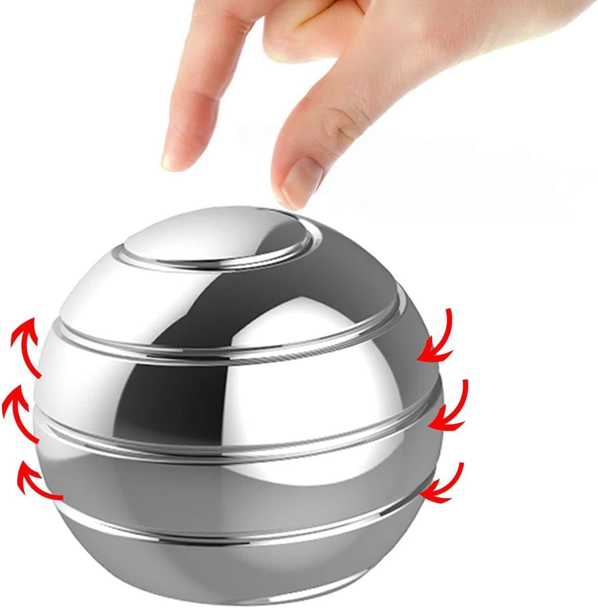 Kinetic Desk Toys, Full Body Optical Illusion Metal Stress Ball,Fidget Spinning Toy Anxiety ADHD ADD EDC Stress Relief Toys for Adults Kids (Silver)