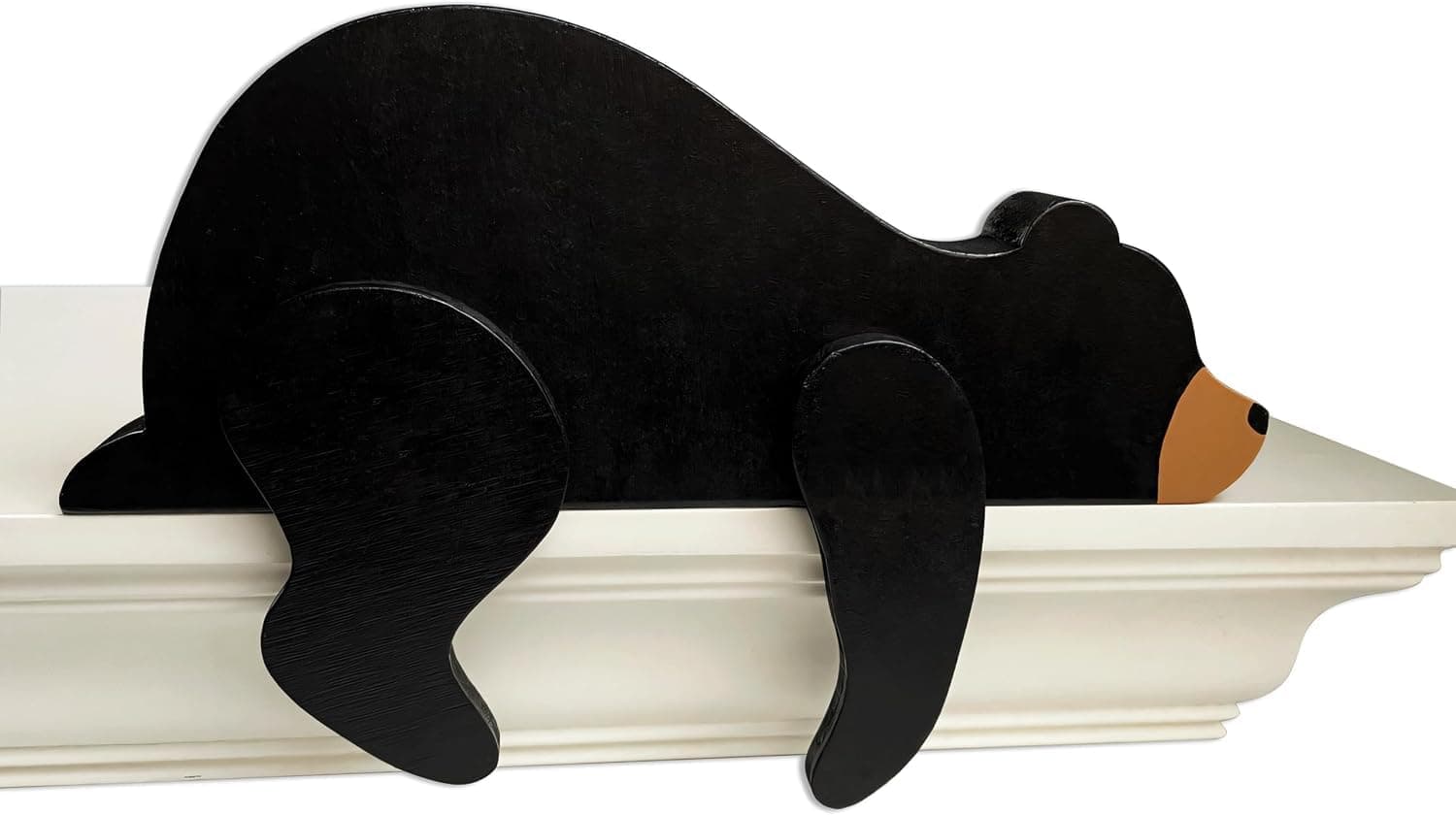 Tazweeq Wooden Bear Shelf Sitter Decor for Nursery Room - Black 8x6x1.2 Inches