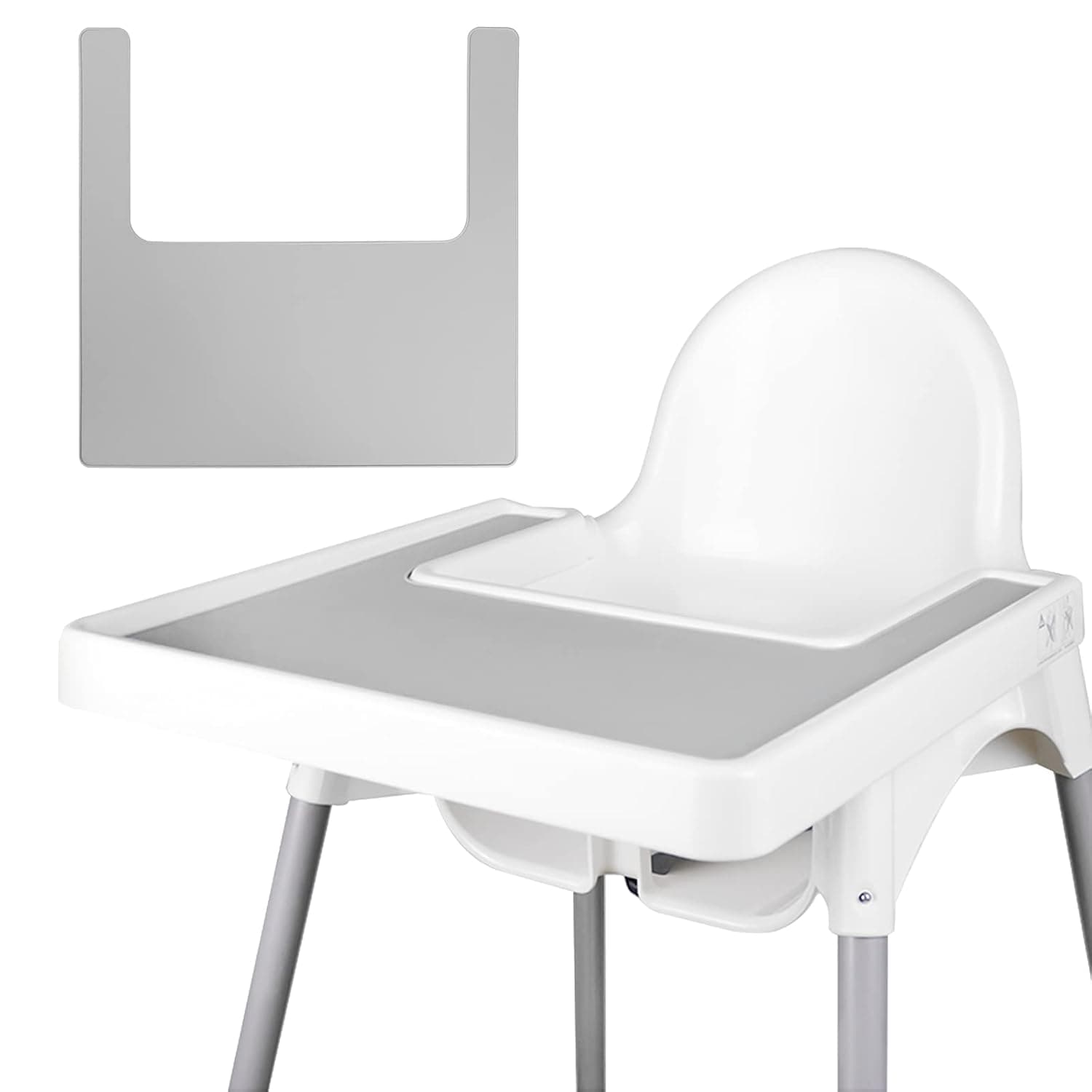 High Chair Placemat, Durable High Chair Placemat Silicone, Clean and Hygienic, Suitable for IKEA Antilop Highchai, for Toddlers and Babies (Light Gray)